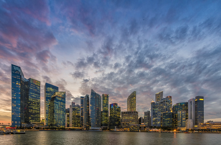 Singapore skyline and Financial Building with river at Marina Bay Area