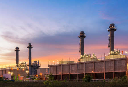 Oil Refinery with twilight skyの写真素材