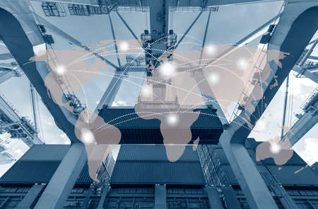 Global logistics network business connection concept with industrial container cargo freight ship for Logistic Import Export backgroundの写真素材