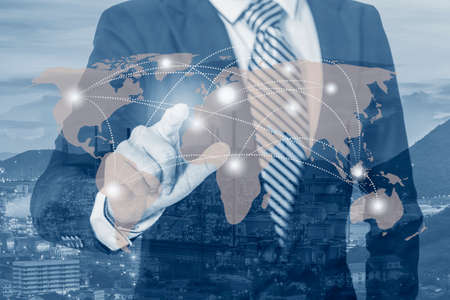Global logistics network business connection concept with businessman and oli refinery plant and Logistic Import Export backgroundの写真素材