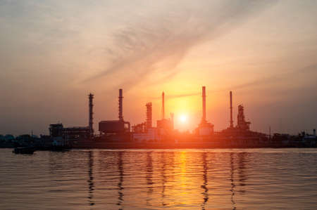 oil refinery with sunriseの写真素材