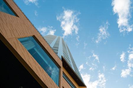 Modern Buildings against blue sky. Bottom Viewの写真素材