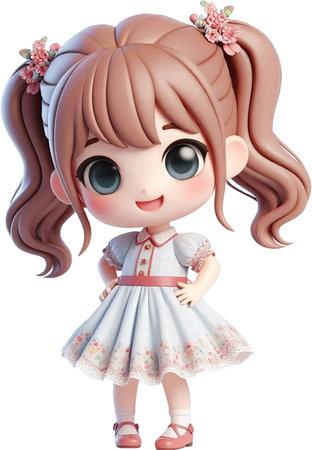 3D rendering of a cute little girl isolated on white background.の素材