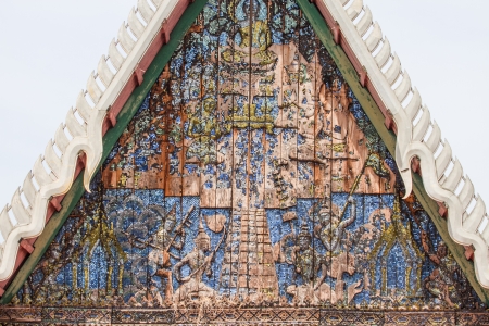 architectural wood carvings at Phetchaburi in thailand の写真素材