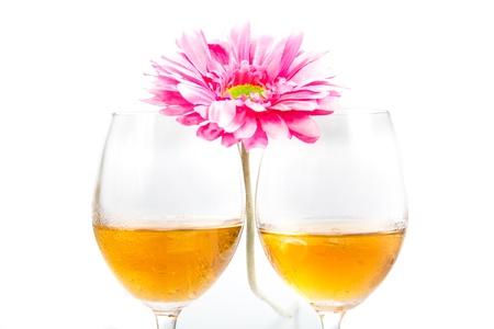 Wide drinking, and flowers. Romantic.の写真素材