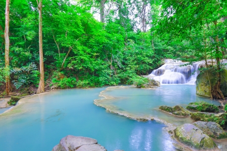 Erawan waterfall National Park Kanjanaburi Thailandの写真素材