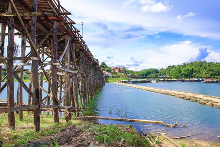 Wooden bridge sangkla at Kanchanaburi in Thailand.の写真素材