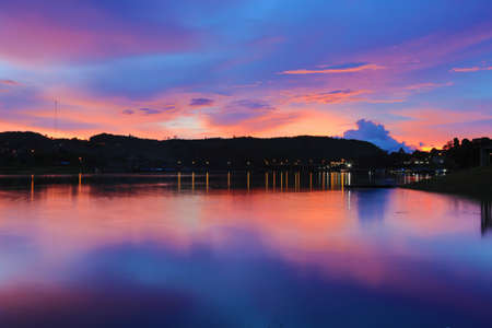 Sunset silhouette of beautiful rivers.の写真素材