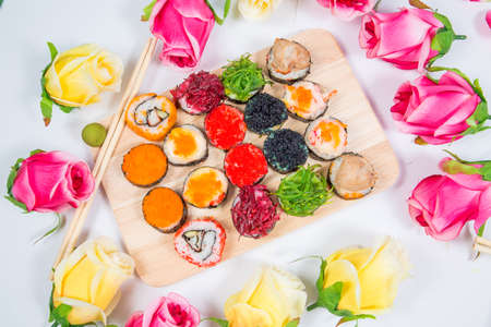 Sushi  on wooden floors.の写真素材