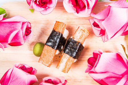 Sushi  on wooden floors.の写真素材