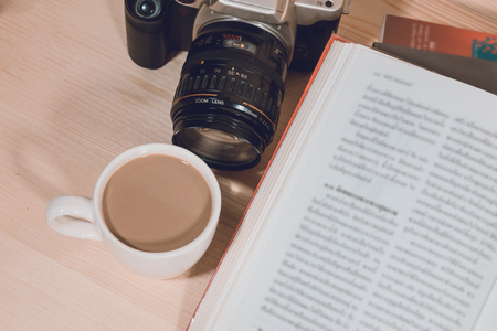 Eat coffee with a break, read a book, travelの写真素材