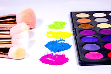 Colorful make-up with make-up brushes isolated on a white background.の写真素材