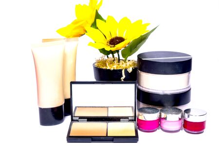 Make up Brush and cosmetic isolated on a white background.の写真素材