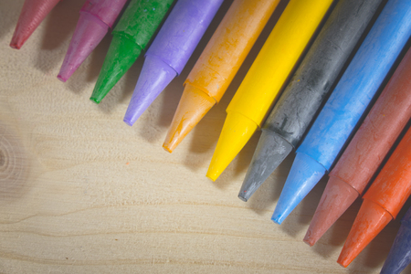 Crayon, many colorful used in art on a wooden background.の写真素材