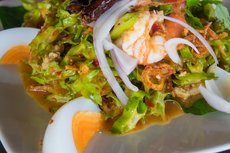 (Yum Tua Poo) Spicy Shrimp Betel nut salad.thai foodの写真素材