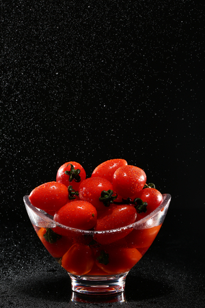 Cherry tomatoes close-up viewの写真素材