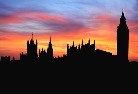 Westminster, London, England Silhouette at Sunsetの写真素材