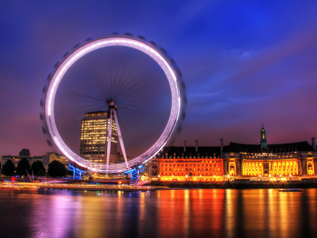 London Eye at nightのeditorial素材