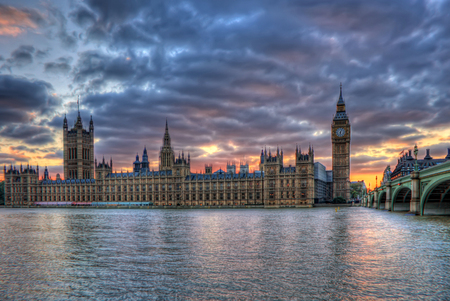 Westminster London on the River Thames at Sunsetの写真素材