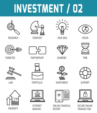 Thin line icons vector collection of investment Design elements for online web applications publication.のイラスト素材