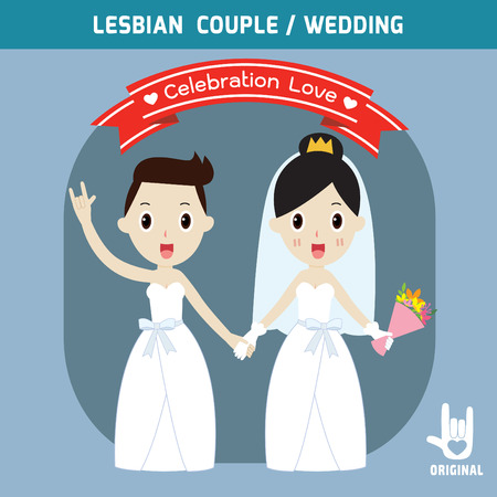 lesbian  wedding couples holding hands.spouse,bridal people couple character cartoon,vector illustration,wedding invitation card template,のイラスト素材