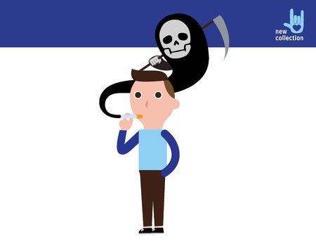 Man smoking and The devil is in the smoke.Vector cartoon character icon design.Unhealthy concept.のイラスト素材
