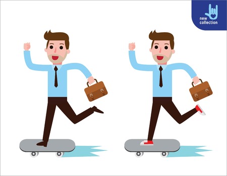 Confident businessman and going to his office on skateboard.Vector cartoon character icon design.Business concept.のイラスト素材