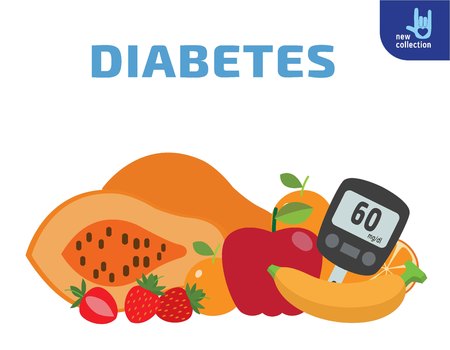 Food for diabetics consisting of fruits.Meter measures the blood sugar level.のイラスト素材