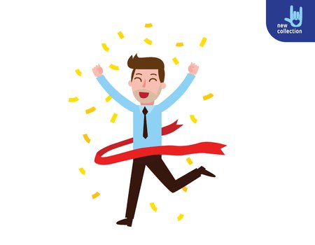 Young businessman crossing the finish line.Winner champion concept.のイラスト素材