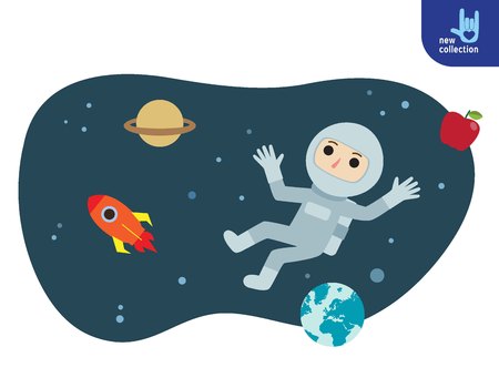 Astronauts floating outside the world.spaceman concept. Vector flat cartoon design.のイラスト素材