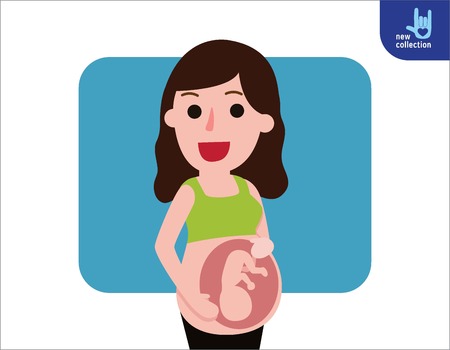 young happy pregnant in sportswear,Motherhood girl. expectant mother posing.People woman healthy lifestyle concept.Vector flat style cartoon character design illustrationIsolatedのイラスト素材