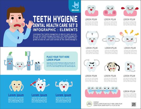 Teeth hygiene. dental banner header.set of  tooth cute character design.infographic elements. healthcare concept.vector flat modern icons design isolated illustration.のイラスト素材