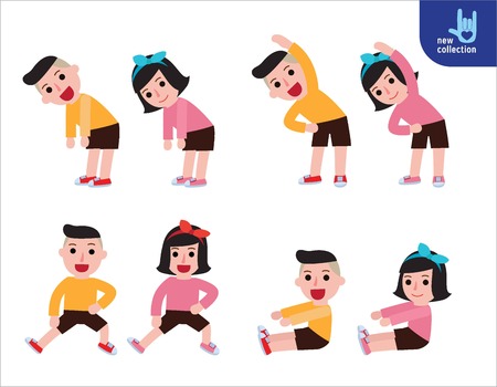 Children stretching.flexibility exercise concept.Vector flat style cartoon character icon designillustration infographicのイラスト素材