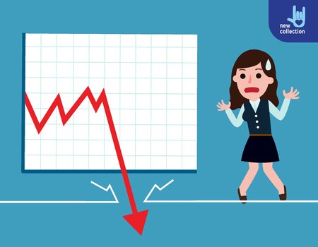 Business woman be sad on the floor as the stock market falls badly.のイラスト素材