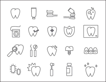 Set of Dentist Icons.Vector Simple Line design.Healthcare concept.Implant,Electric Toothbrush,Floss and more.のイラスト素材