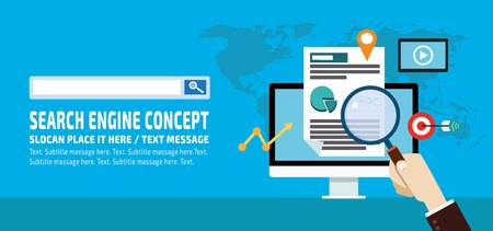 Search engine advertising, marketing, PPC.business infographic elements icon conceptflat vector advert banner design presentation website template blue background illustration,のイラスト素材