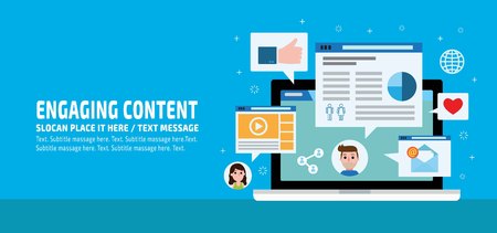 Engaging Content content marketing
marketing mix social media sharing
business infographic elements icon concept
flat vector advert banner design presentation website template background illustrationのイラスト素材