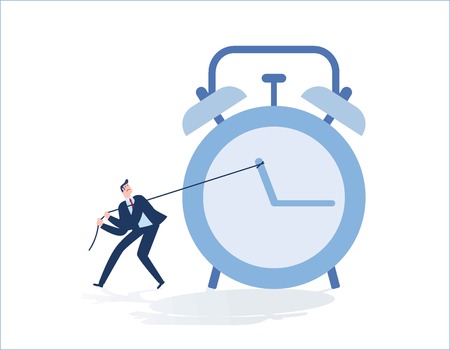 Businessman pulling clock in time managementのイラスト素材