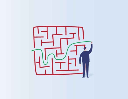 Solution and success business concept using maze illustrationのイラスト素材