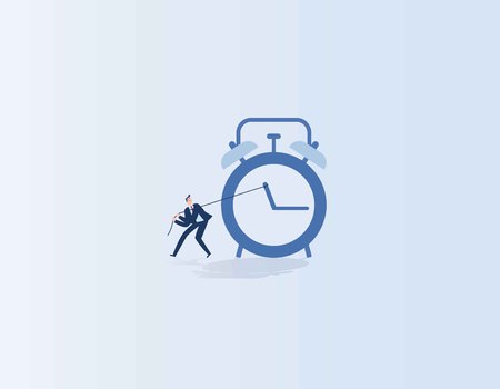 Businessman pulling clock in time management.のイラスト素材