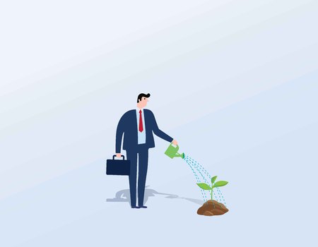 Business growth vector concept. businessman watering plant.Symbol of progress, success, motivation, ambition.のイラスト素材