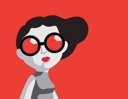 Pop Surrealism art illustration vector.beautiful china woman isolated red background.のイラスト素材