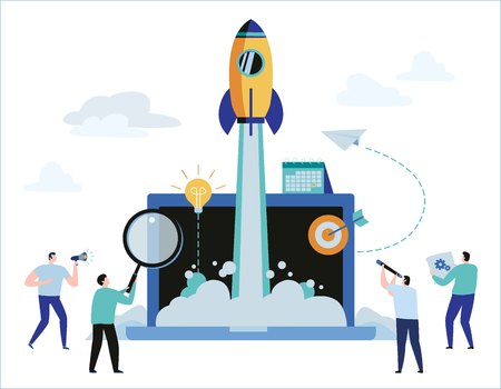 Business project startup process concept.
idea launching.
vector illustration banner web graphics designのイラスト素材
