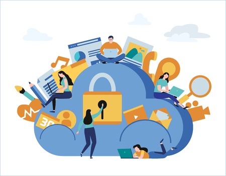 Cloud computing services and technology. vector illustration.Network data storage concept.banner web graphics designのイラスト素材