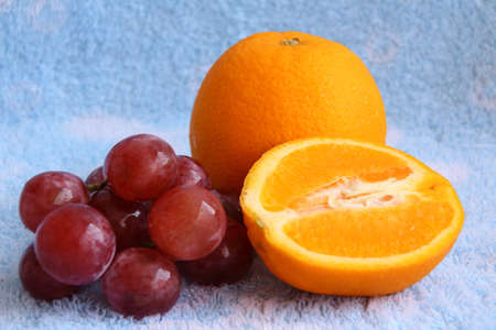  Fresh fruit on blue clothの写真素材