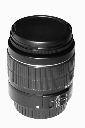 camera lens on white blackground の写真素材