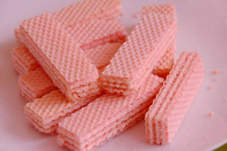 Waffles in a dish on the tableの写真素材