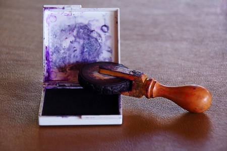 Old stamping ink laid on the tableの写真素材