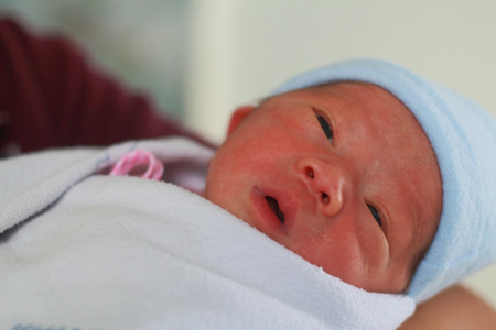 Cute Asian baby newborn close up in Thailandの写真素材
