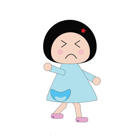 Illustration moody girl in blue dress and white backgroundのイラスト素材